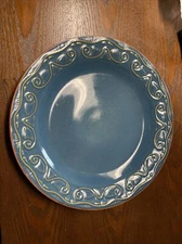 Pier 1 Large Tunisia Chop Plate Stoneware Blue Glaze & Scroll Rim Embossed 13"