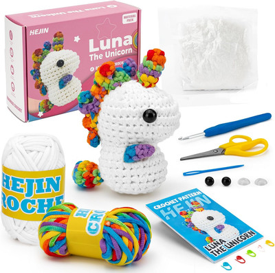 Crochet Kit for Beginners, Unicorn Crochet Kits for Kids and Adults Include Rain