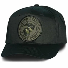 United States Marine Corps Subdued Cover - USMC Eagle Globe & Anchor Black Hat