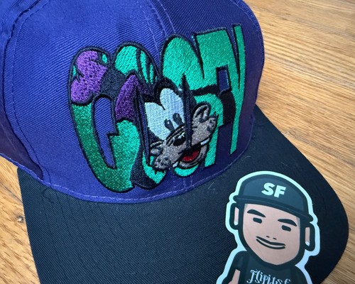 VTG WALT DISNEY STORE GOOFY CHARACTER PURPLE BLACK SNAPBACK HAT CAP SPELLOUT 90S - Picture 2 of 7