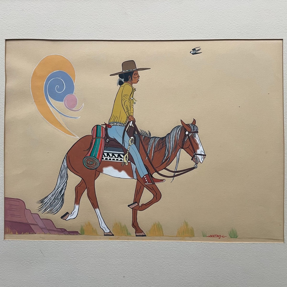 Ed Lee Natay Original Painting Gouache Navajo Man On Horseback | eBay