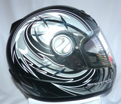 Scorpion EXO Sting Helmet Black, White Blue Snell XO-40 M2005/DOT Approved SzXXL