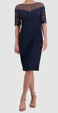 Eliza J Women's Blue Mesh-Top Lace Midi Dress Size 2