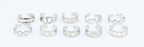 New Set of 10 Ornate Silver Tone Toe Rings in Assorted Patterns #R1174 - Picture 1 of 1