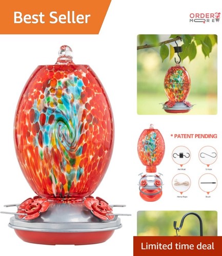 Rust-Resistant Red Swirl Hummingbird Feeder - Easy Clean Hanging Decor