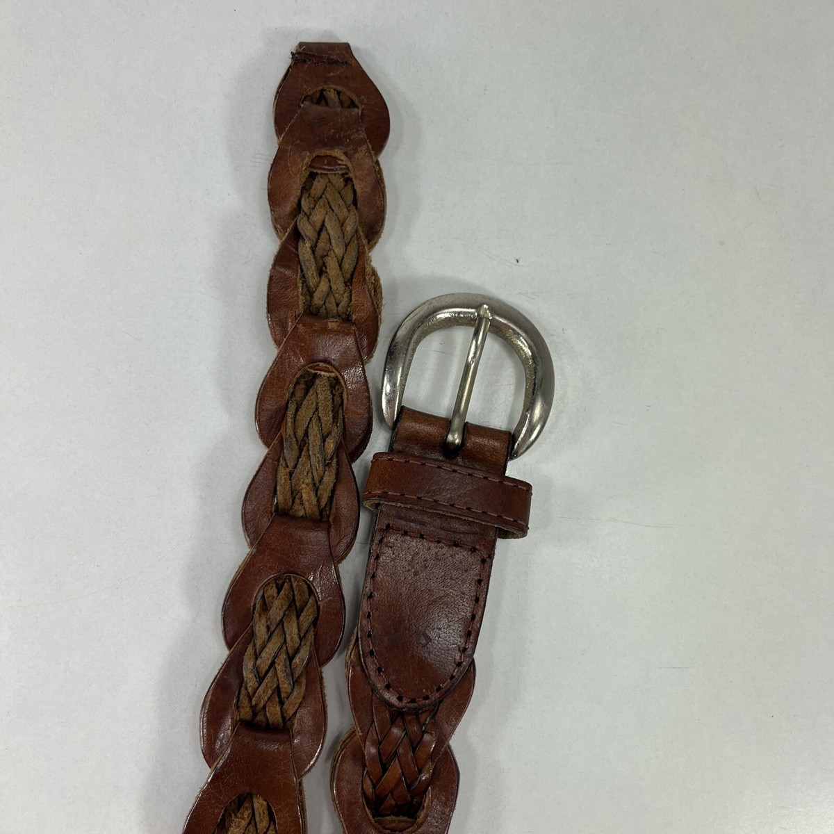 Amiee Lynn Brown Chain Link Braided Genuine Leather Belt 