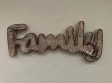 Family Cursive Wood Decor Sign Distressed Made In India 15  x7  x1  New With Tag