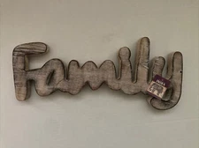 Family Cursive Wood Decor Sign Distressed Made In India  15”x7”x1” New With Tag