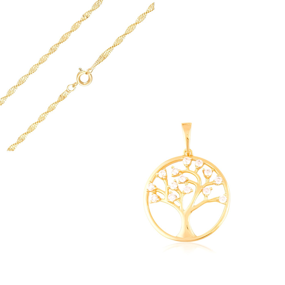 Collier Arbre de Vie pour femme, le cadeau idéal en plaqué or jaune avec chaîne 45 cm