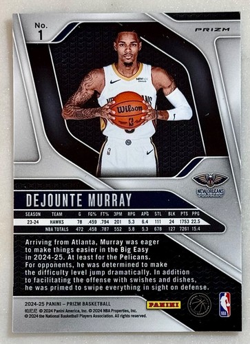 Dejounte Murray 2024-25 Panini Prizm Silver Prizm #1 New Orleans Pelicans - Picture 2 of 2