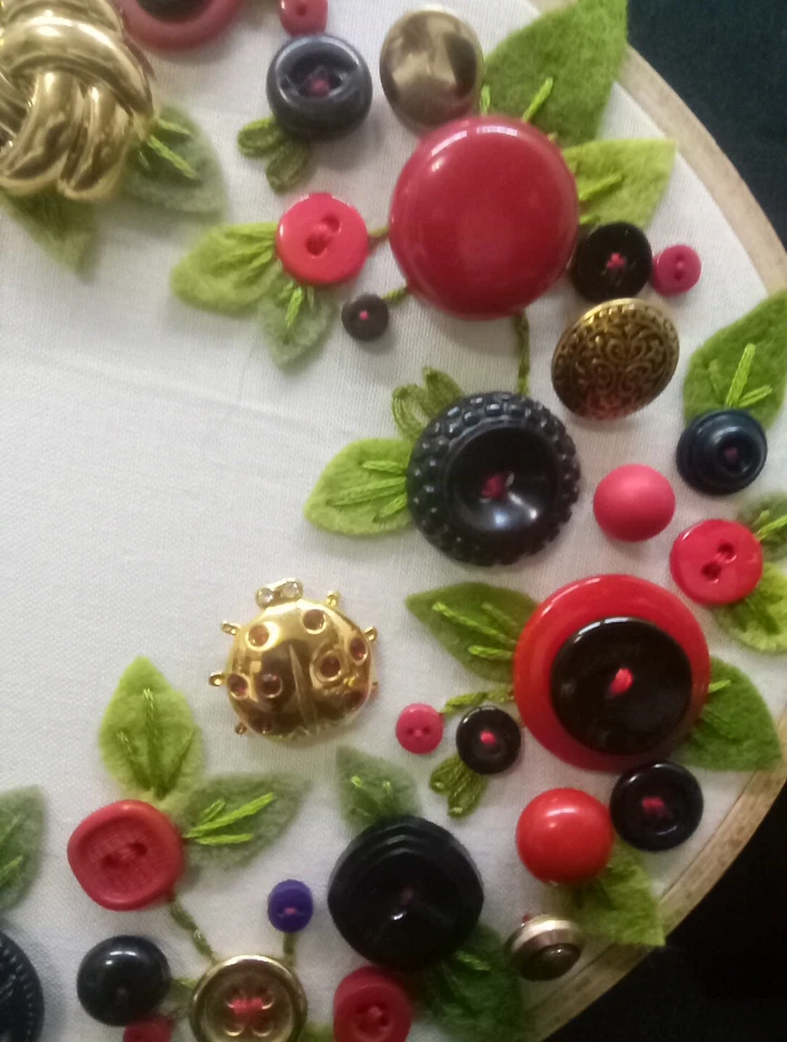 9" X 12"Embroidery Oval Hoop  Floral Design Red Black Wall Decor Handmade By Me - Image 2 of 4