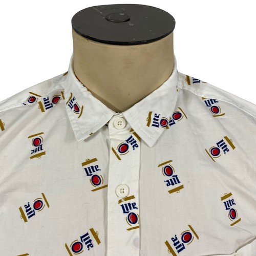 Miller Lite Shirt Mens Small Button Up Beer Novelty Print Collar Party BBQ Work - Picture 10 of 17