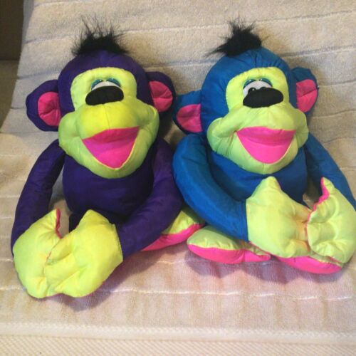 Vintage 1994 FISHER PRICE PUFFALUMP Chattering Monkey One Purple And One Teal -