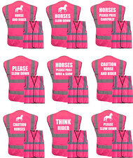 HORSE RIDING HI VIS PINK VEST WHITE TEXT, WAISTCOAT, EQUESTRIAN, HORSE AND RIDER