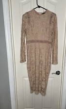 Pretty Little Thing dusty pink lace bodycon dress long sleeve