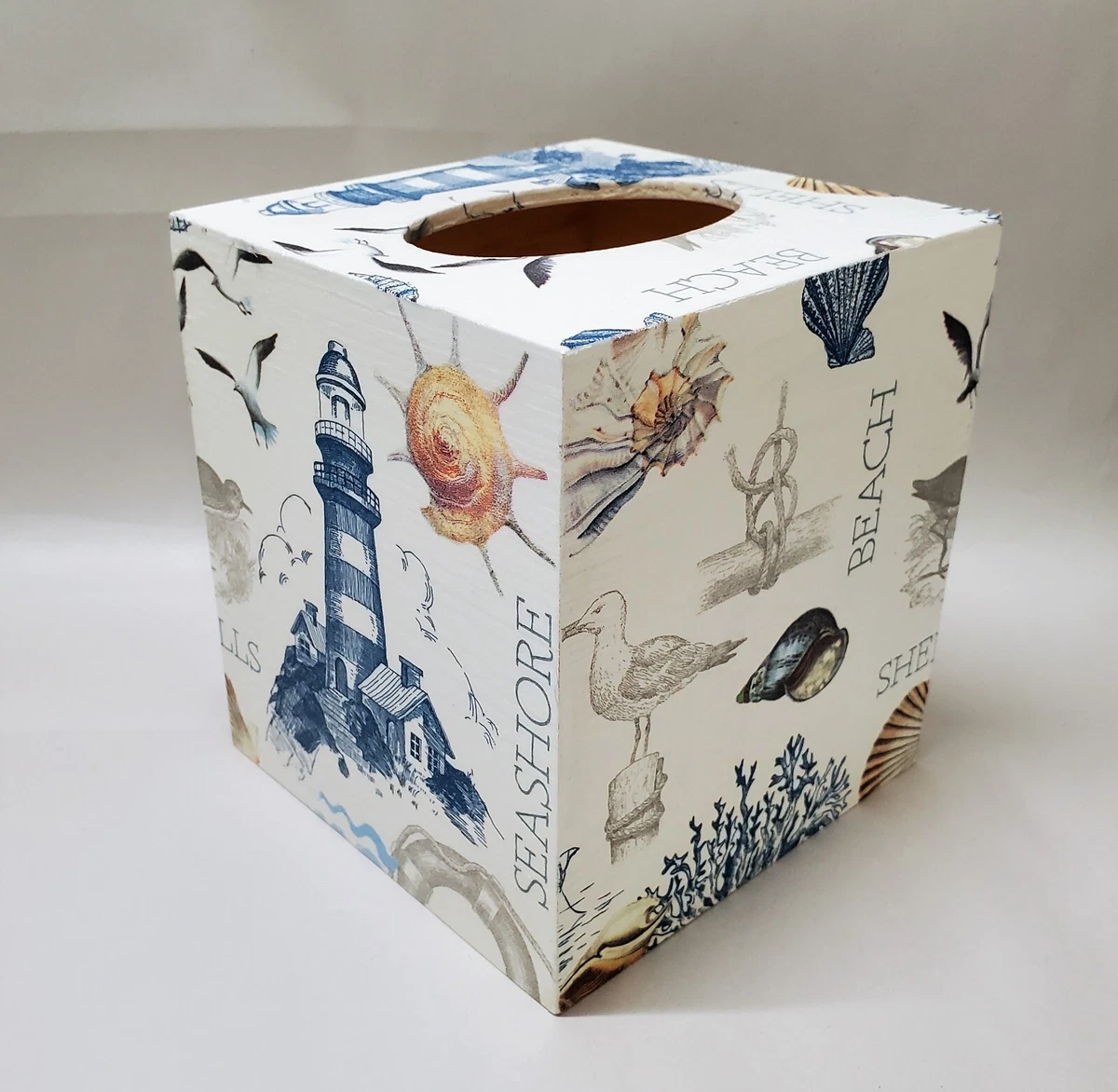Made To Order Handmade Decoupage Wood Tissue Box Cover The Shore