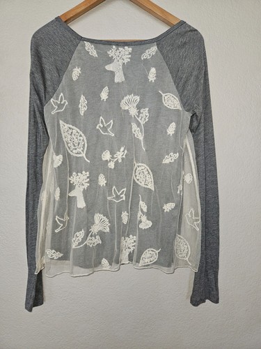 Eloise Woodland Embroidered Lace Top Size Small Gray Ivory Anthropologie - Picture 6 of 8