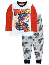 Mario Kart Boys Lightweight White  Red Gamer Pajamas Sleep Set