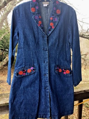 Coldwater Creek Elvis Presley Kittel Blumenmuster Lang Jeans Jacke Damen Sz 10