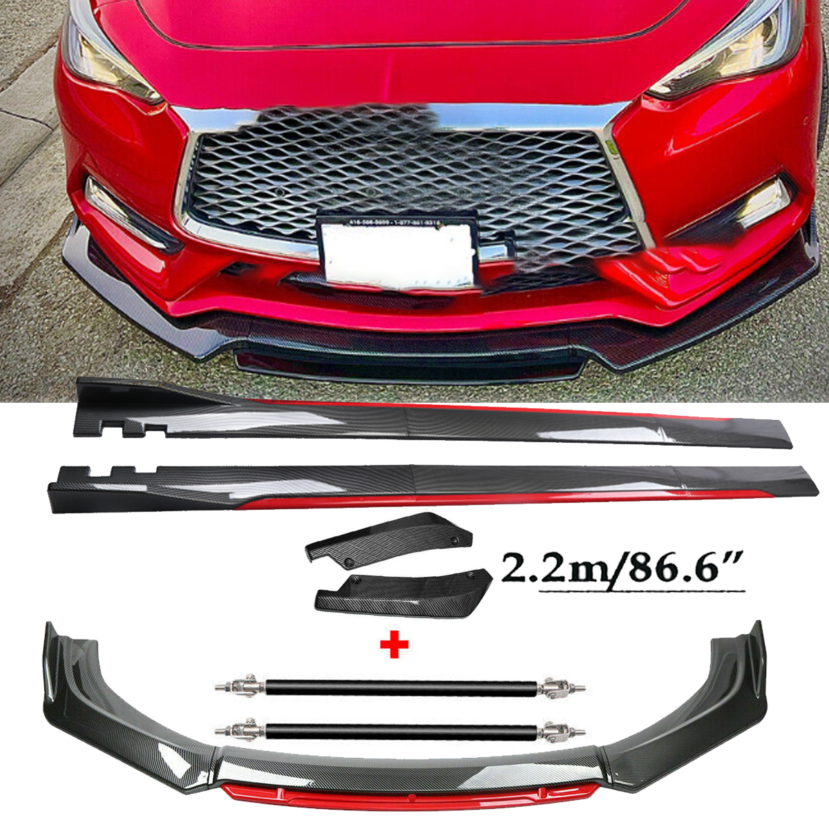 Front Lip Chin Bumper splitter Carbon Fiber Body Side Skirt For Infiniti G35 G37