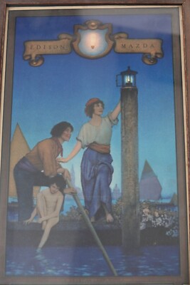 MAXFIELD PARRISH PRINT VENETIAN LAMPLIGHTER EDISON MAZDA
