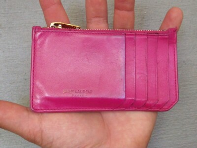 Saint Laurent Paris Cardholder Wallet Pink Leather Italy Slim Zip