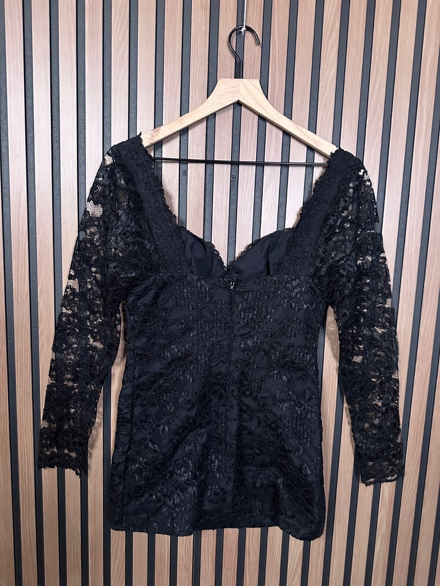 Moda International Mini Dress 6 / S Women Y2K Black Lace Woven Long Sleeve  Nylon