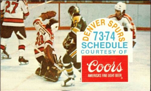 1973-74 DENVER SPURS MINOR LEAGUE HOCKEY POCKET SCHEDULE SPONSORED BY COORS BEER