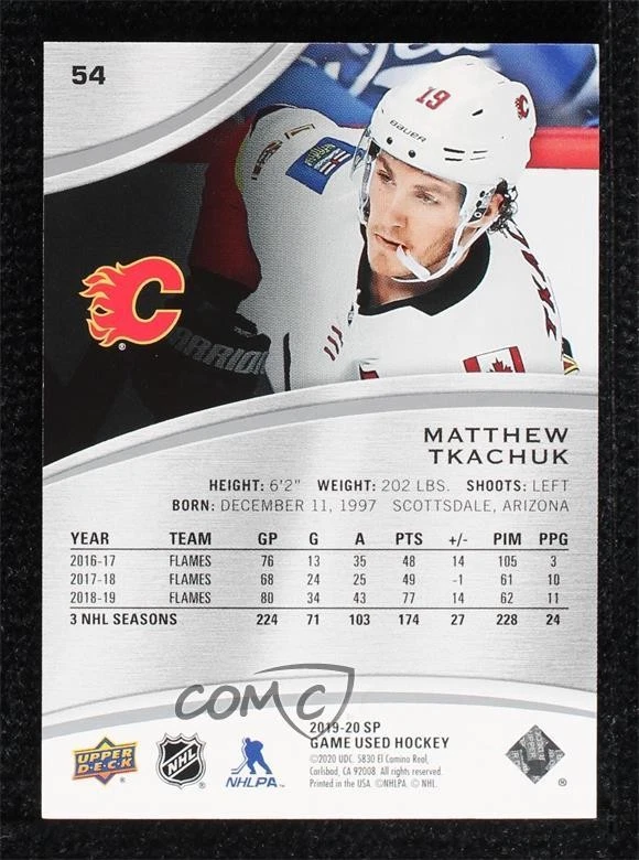 2019-20 Upper Deck SP Game Used /19 Matthew Tkachuk #54 - Image 2 of 2