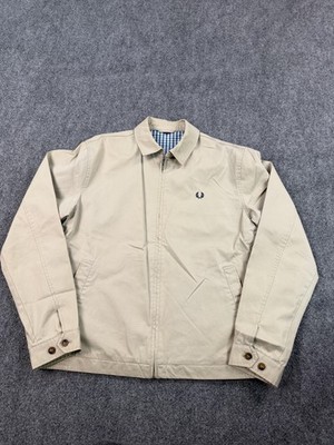 Fred Perry Jacket Mens Medium Beige Bomber Harrington Gingham Lined Full Zip