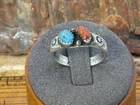 Vintage Native Navajo Sterling Silver Turquoise Coral Band Ring sz8.75--1201.26