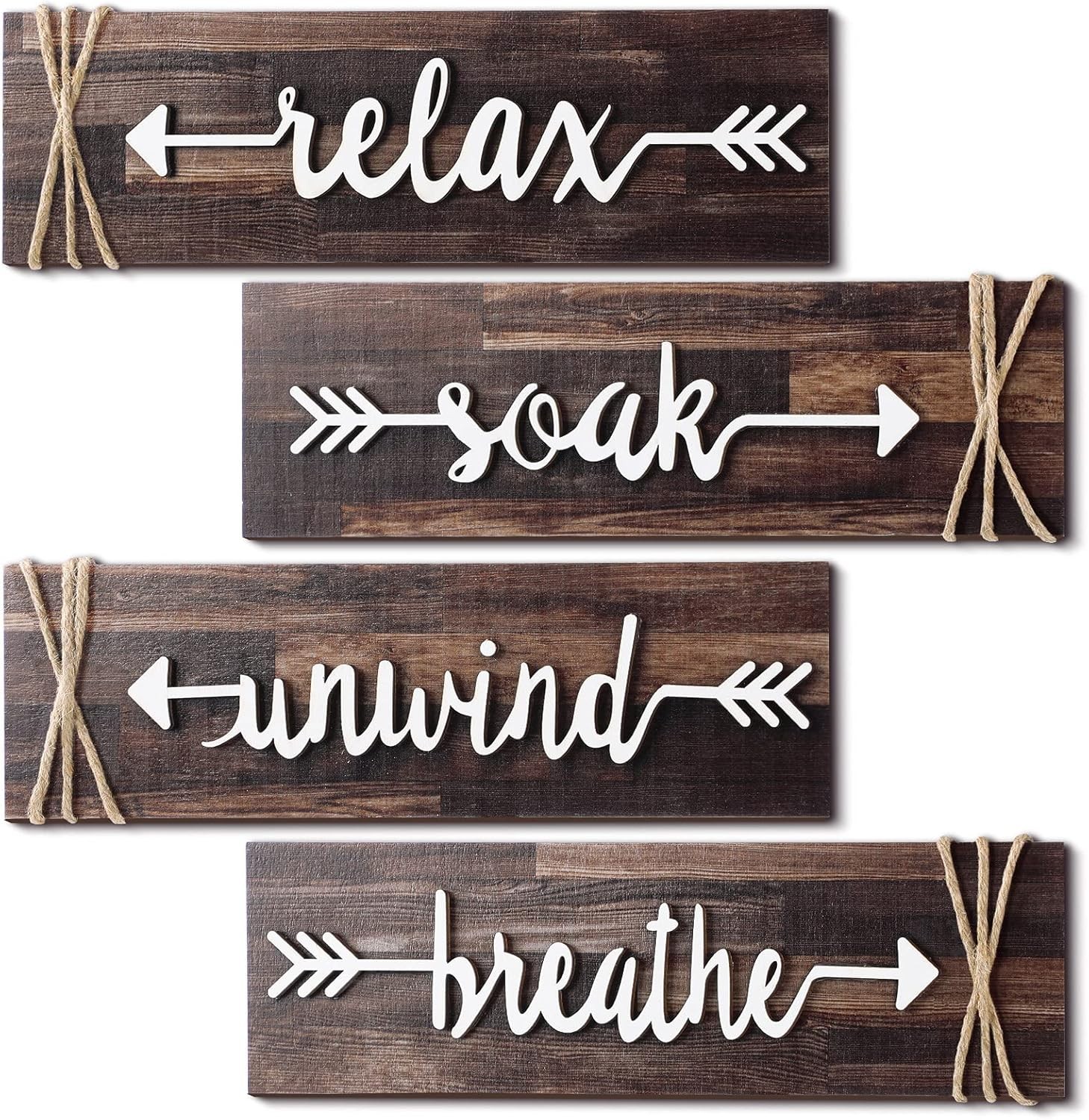 Jetec 4 Pieces Farmhouse Bathroom Decor Wall Art Soak Relax Unwind Breathe Woode