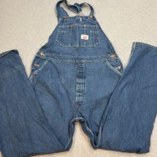 Vintage Round House Denim Bib Overalls Made in USA Mens 38x36 Blue Workwear READ