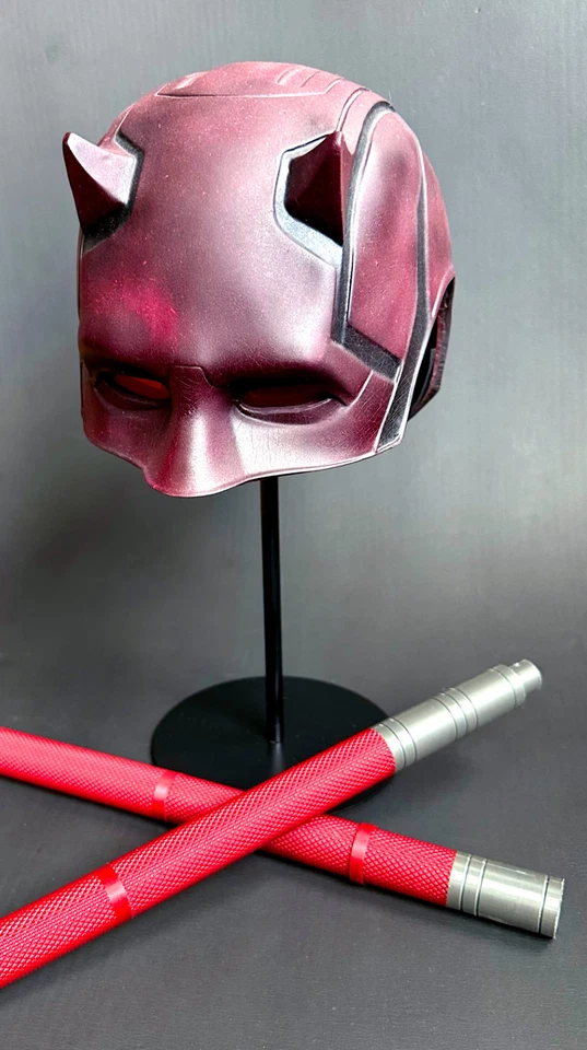 Daredevil Mask, Billy Clubs, + Metal Stand Replica Set! Never Displayed or Worn! - Image 2 of 4