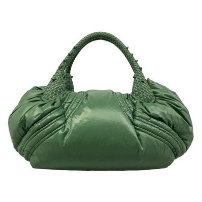 FENDI Spy Bag Green 8BR511 Nylon Handbag Braided Handle Large