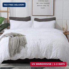 AveLom White Duvet Cover Queen Size, Textured Seersucker Duvet Cover Set, Soft W