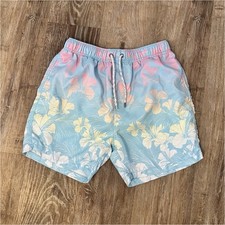 Surf Style Men's Swim Shorts Medium Floral Blue Pink Yellow White Pockets Lined