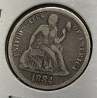 1884-P SILVER DIME, SEATED LIBERTY, EF DETAILS, GREAT COLLECTOR'S COIN & YEAR