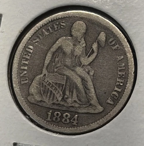1884-P SILVER DIME, SEATED LIBERTY, EF DETAILS, GREAT COLLECTOR'S COIN & YEAR