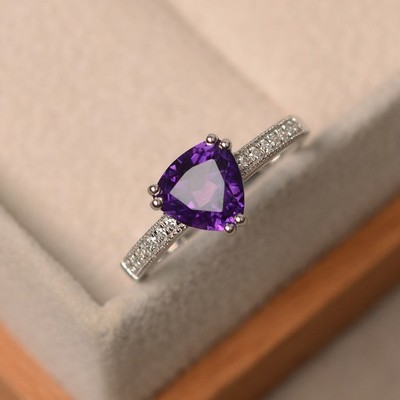 2.15 Ct Natural Amethyst Diamond Wedding Engagement Ring 14K Solid White Gold
