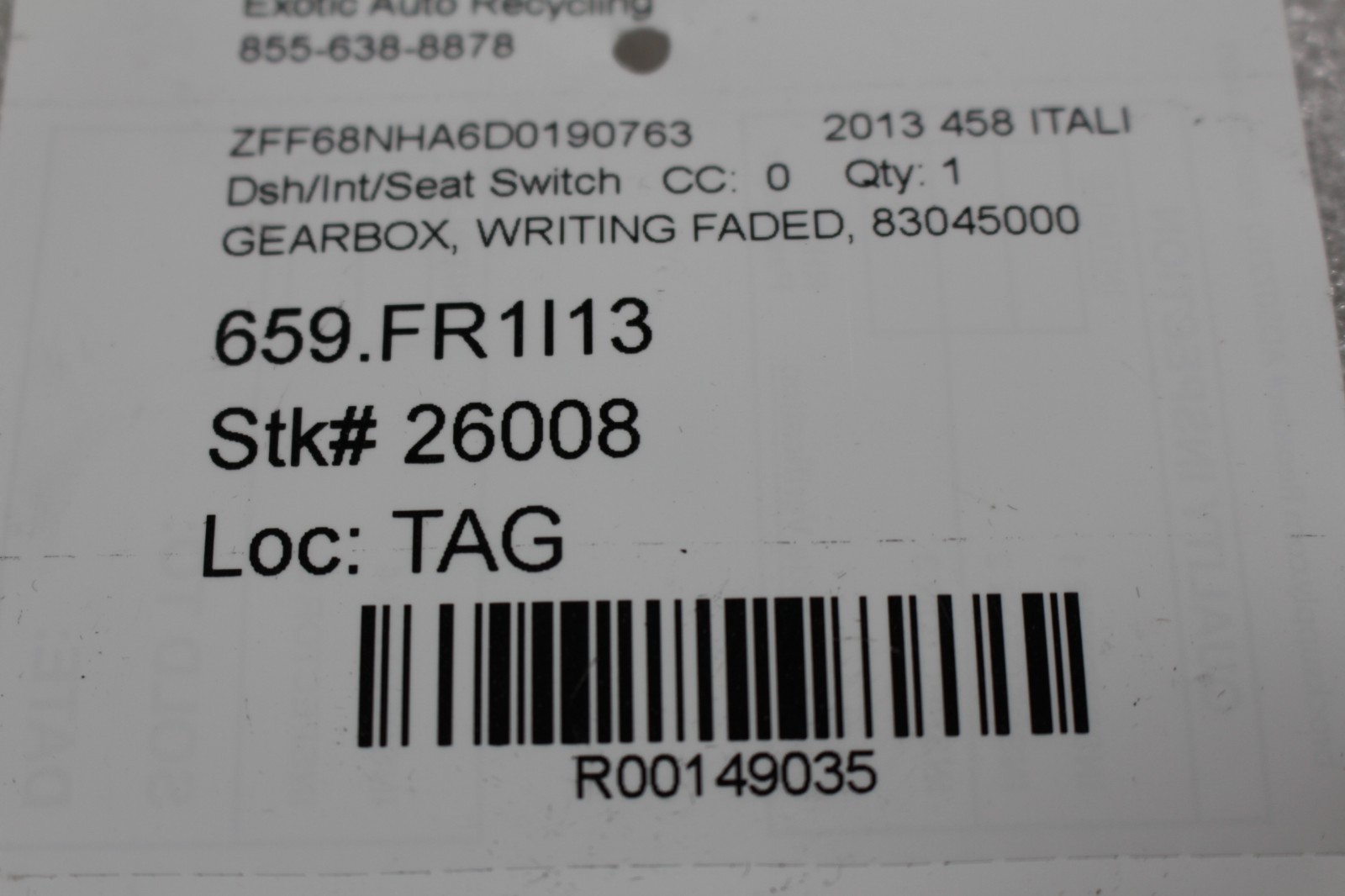 Ferrari 458 Spider Transmission control P/N 83045000