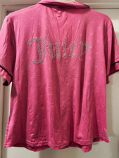 Juicy Couture Women's L Pink/Black 2-Pc Button-Front Pajama Set Rhinestone Logo