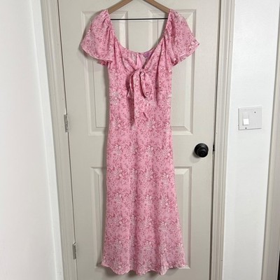 Francescas Pink Floral Maxi Dress Medium Coquette Cottagecore Bow Fairycore
