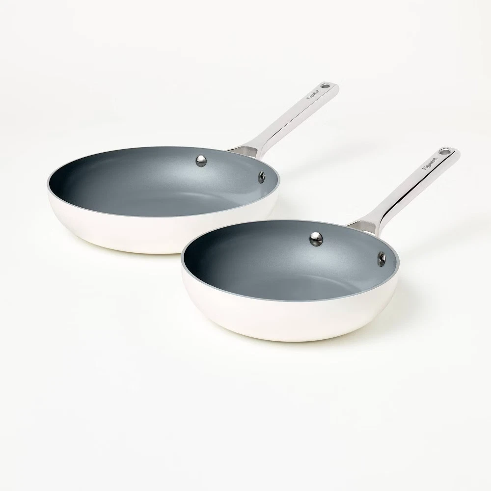 2pk (8" & 10") Nonstick Ceramic Coated Aluminum Frypan Set Cream -
Opens in a new window or tab