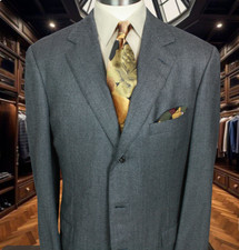 ERMENEGILDO ZEGNA Italy Blazer Sportcoat Gray Tweed 3 Button Side Vents 46 L