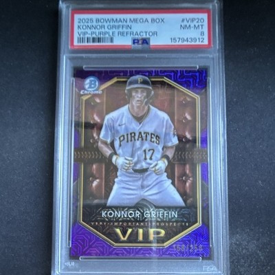 Bowman 2025 Mega Box Konnor Griffin VIP Purple Refractor /250 #VIP-20 PSA 8
