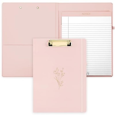 Aesthetic Clipboard Folio with Refillable Lined Notepad & Interior Pocket Pink