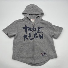 True Religion Brand Jeans Hoodie Shirt Unisex Kids 5 Gray Logo Full Zip. 45337