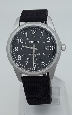 Biden Fliegeruhr,Edelstahl,Datumsanzeige,Leuchtzeiger,Silikonband,die Uhr läuft,