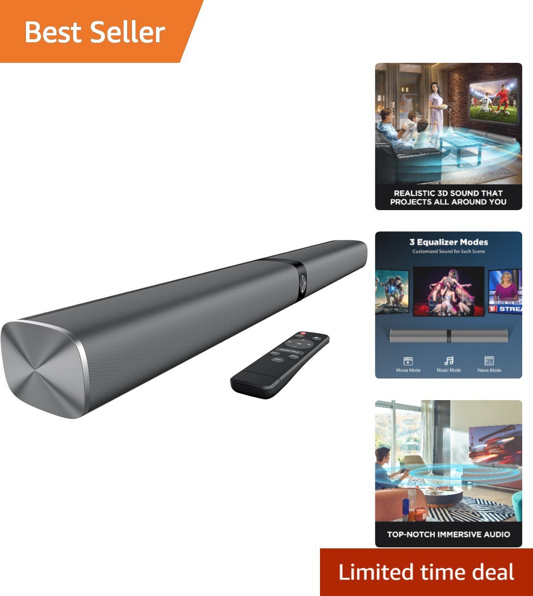 Versatile 80W Sound Bar with Remote, EQ Modes & Multi-Device Compatibility